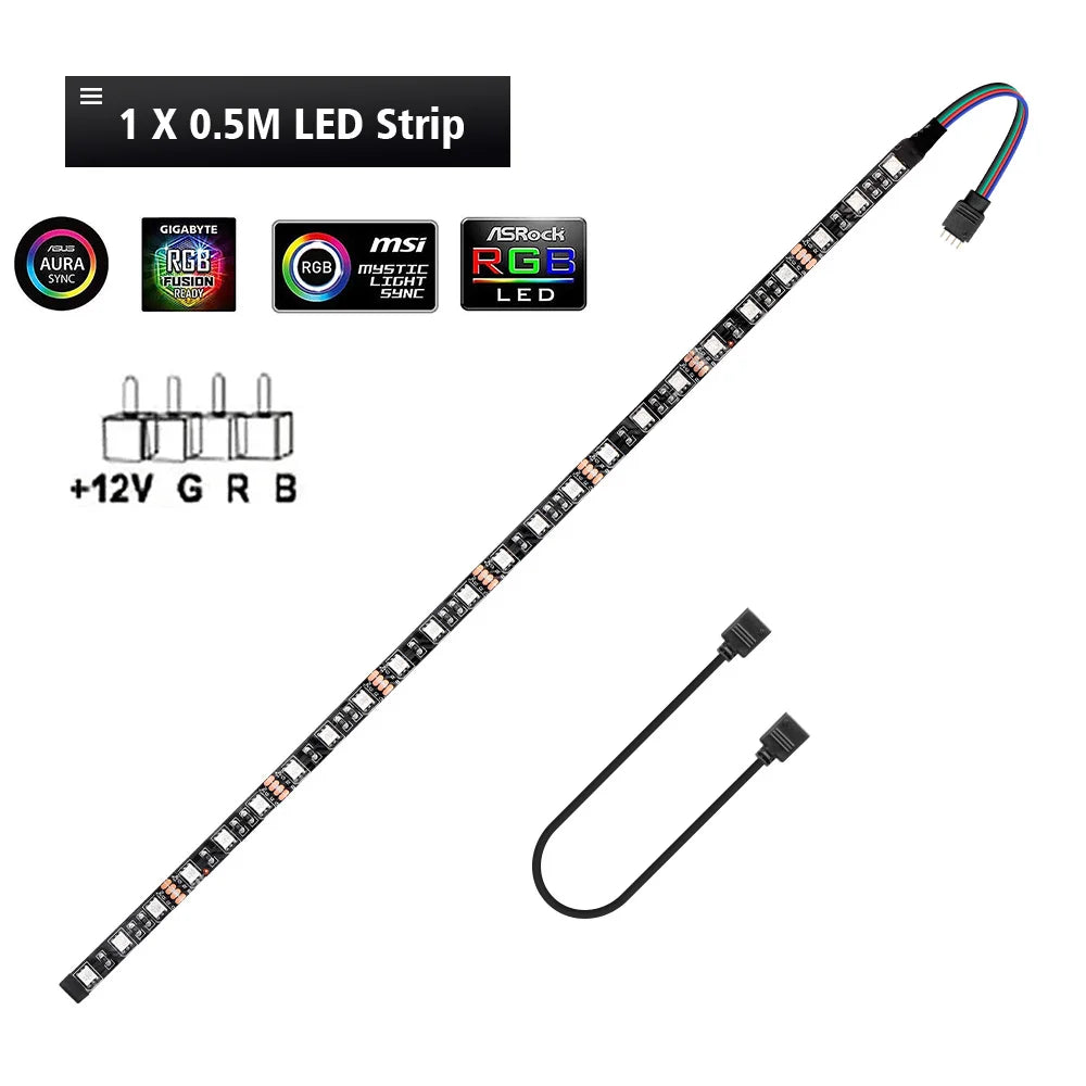 12V 4 Pin RGB Led Strip Light PC Gamer Led Tape Splitter Cable 5050 RGB Strip For Aura Sync MSI Mystic Light Motherboard Control