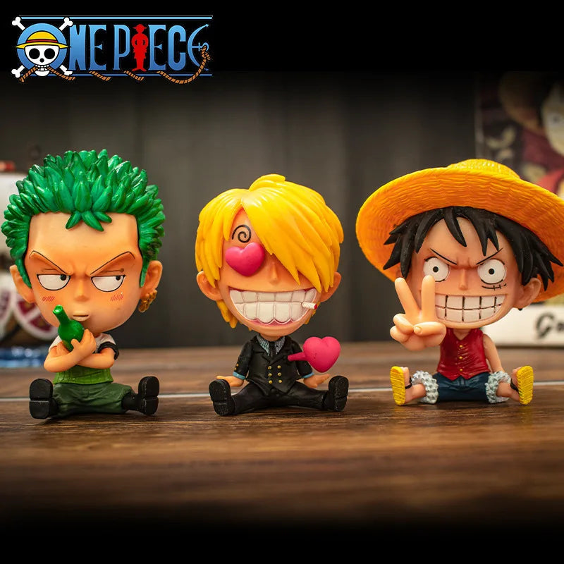 Hot 8-10cm One Piece Anime Figure Confident Smiley Luffy Roronoa Zoro Q-Version Action Figurine PVC Model Kids Toy For Christmas