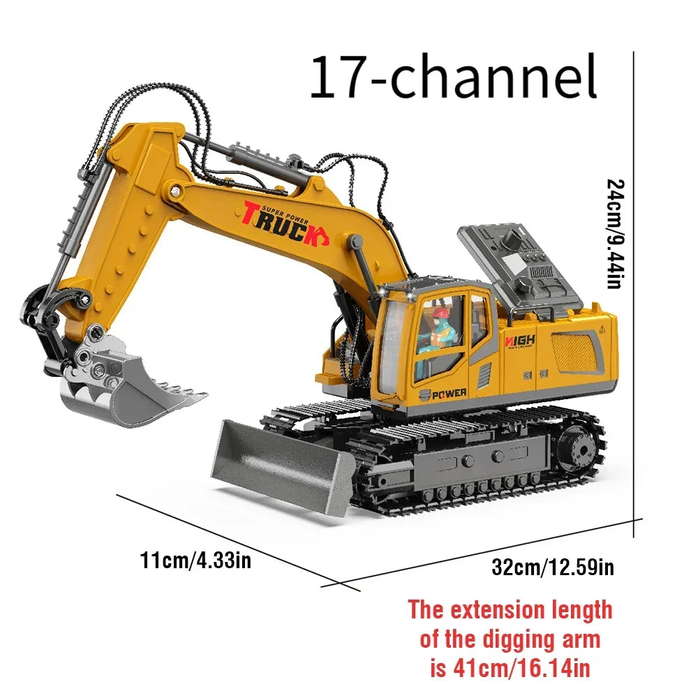 Rc Excavator Cars Trucks Alloy Bucket 17Channel Dumper Spray Truck 1/18 Simulation Engineering Electric Vehicles for Kids Boys