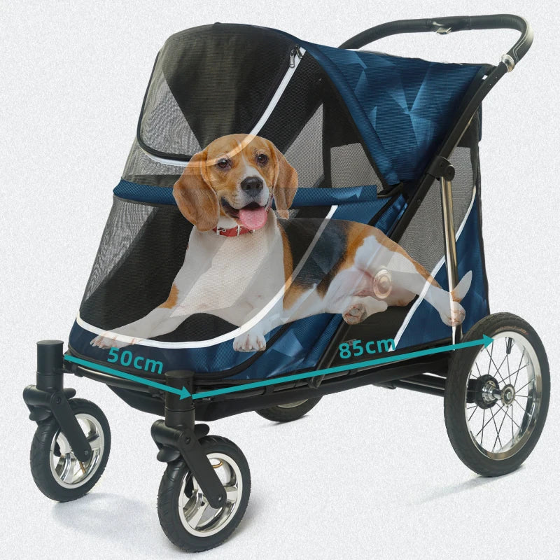 Luxury Foldable Lightweight Four-Wheeled Pet Stroller Oxford Fabric Washable Window Comfortable For Large Small Carriers Travel