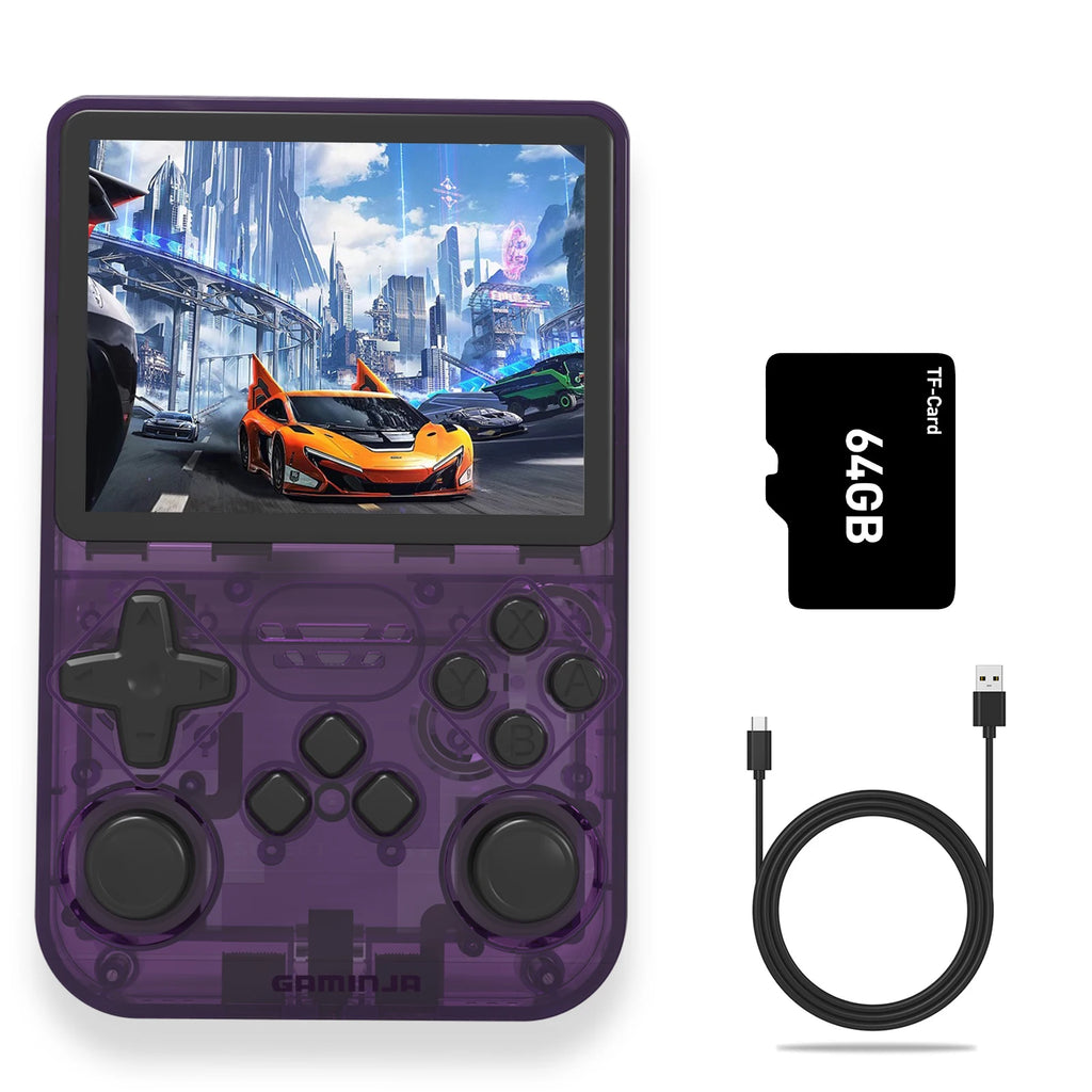 GAMINJA New Open Source Retro Handheld Video Game Console Buit in 64GB Card Emulator for PS1/PSP/DC/N64/SS 3.5 Inch IPS Screen