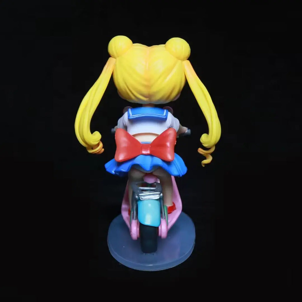 Sailor Moon Anime Figure 13cm Q Version Tsukino Usagi Ride A Bike Figurine Collection Desktop Decor Ornament Doll Kid'S Toy Gift