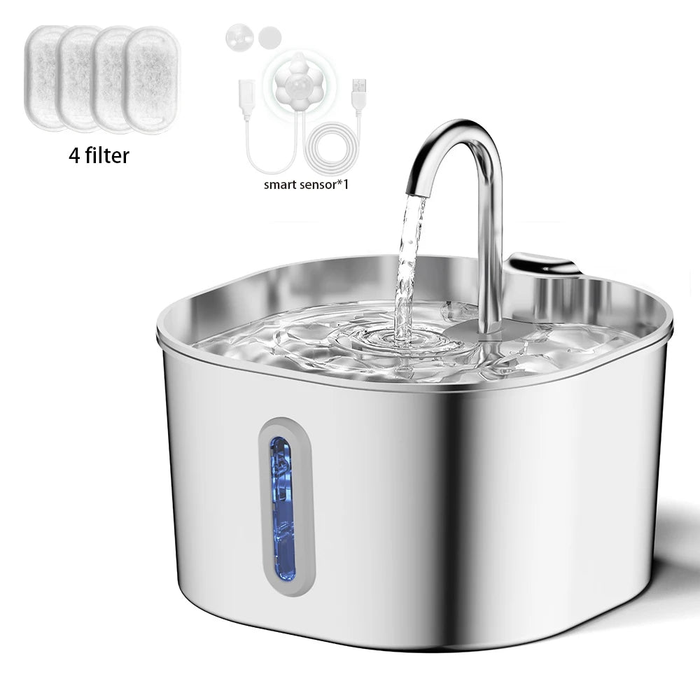2.2L Automatic Cat And Dog Water Fountain With Faucet Stainless Steel Filter Silent Water Pump Cat Water Fountain Supplies