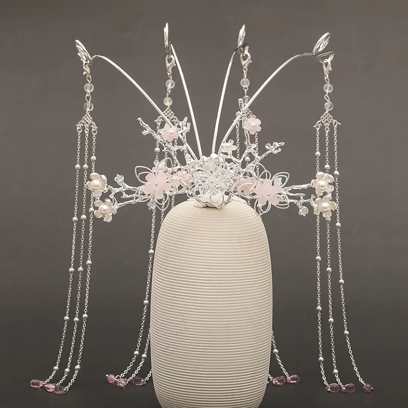 Chinese dress crown headdress auspicious wishful style flower phoenix design tassel TEN