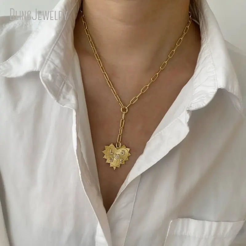 10pcs Gold Color Lariat Love Spike Heart Y Necklace Layering Dainty Paperclip Chain Jewelry