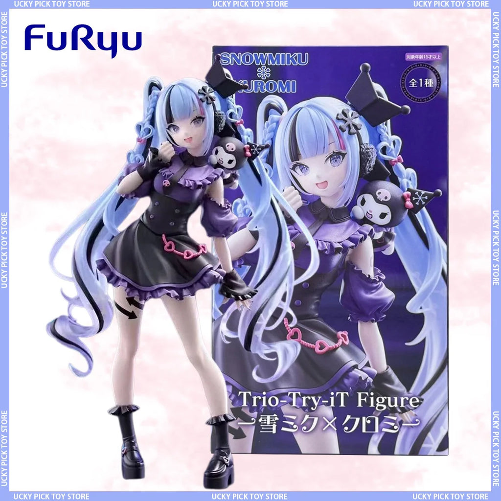 Original Furyu Hatsune Miku Anime Miku & Kuromi Trio-Try-iT Figure Action Figurine Model Figuarts Collector Toys Deco