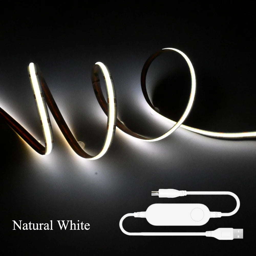 USB Homekit WiFi COB LED Strip 5V 1m 2m 3m 4m 5m Warm White Flexible Dimmable Wardrobe Showcase TV Lighting Siri Voice Control