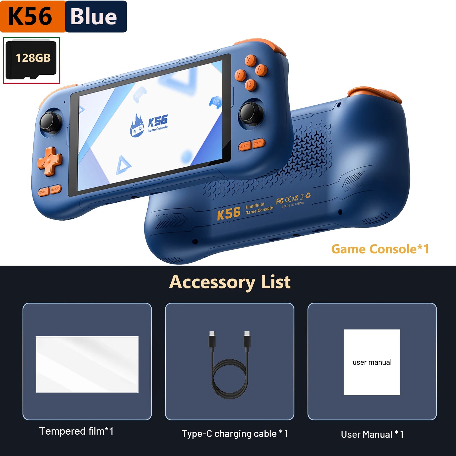 Handheld Game Console K56 5.5'' Touch Screen 50 Emulators for PS1/PSP/DC/SS Android 14 5000mAh WIFI5 Retro Game Player