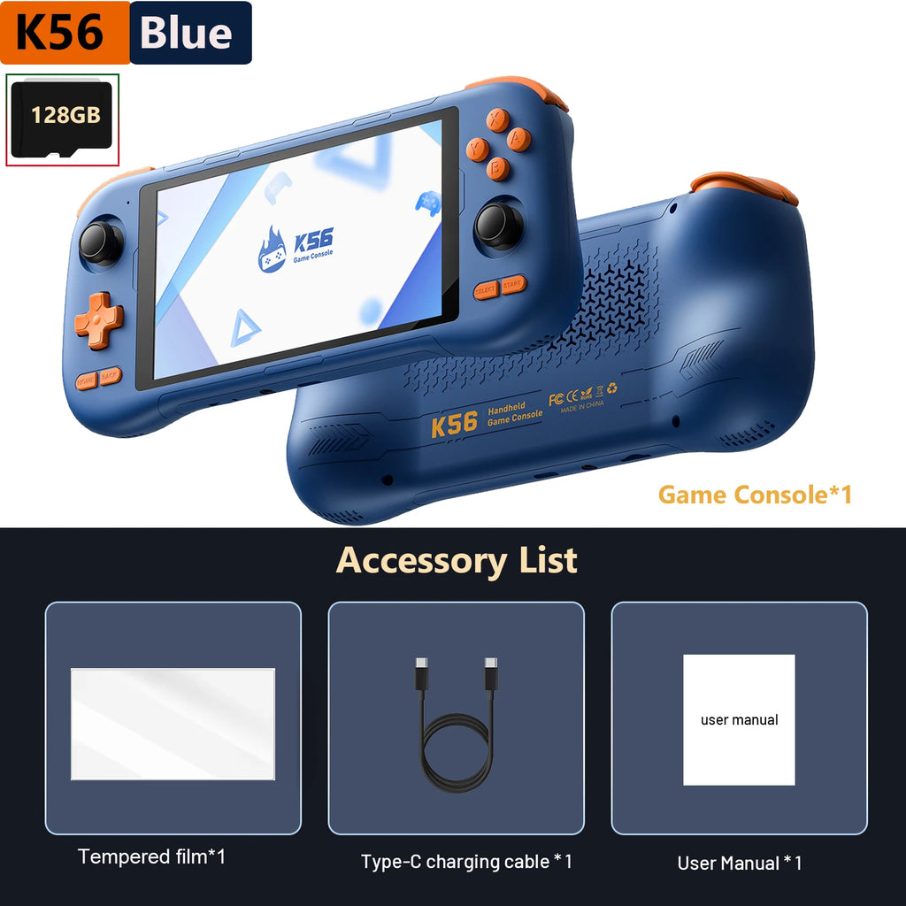 Neue Handheld-Spielkonsole K56 mit 5,5-Zoll-Touchscreen, 50 Emulatoren für PS1/PSP/DC/SS, Android 14, 5000-mAh-Akku, WLAN 5, Retro-Spielkonsole