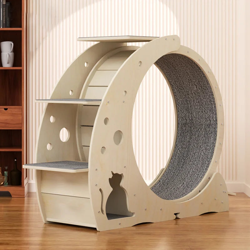 Luxury Pet Climbing Frame - Custom OEM/ODM Cat Treadmill with Dual Bowls (Birch & Fiberboard Options, Indoor Exercise Wheel