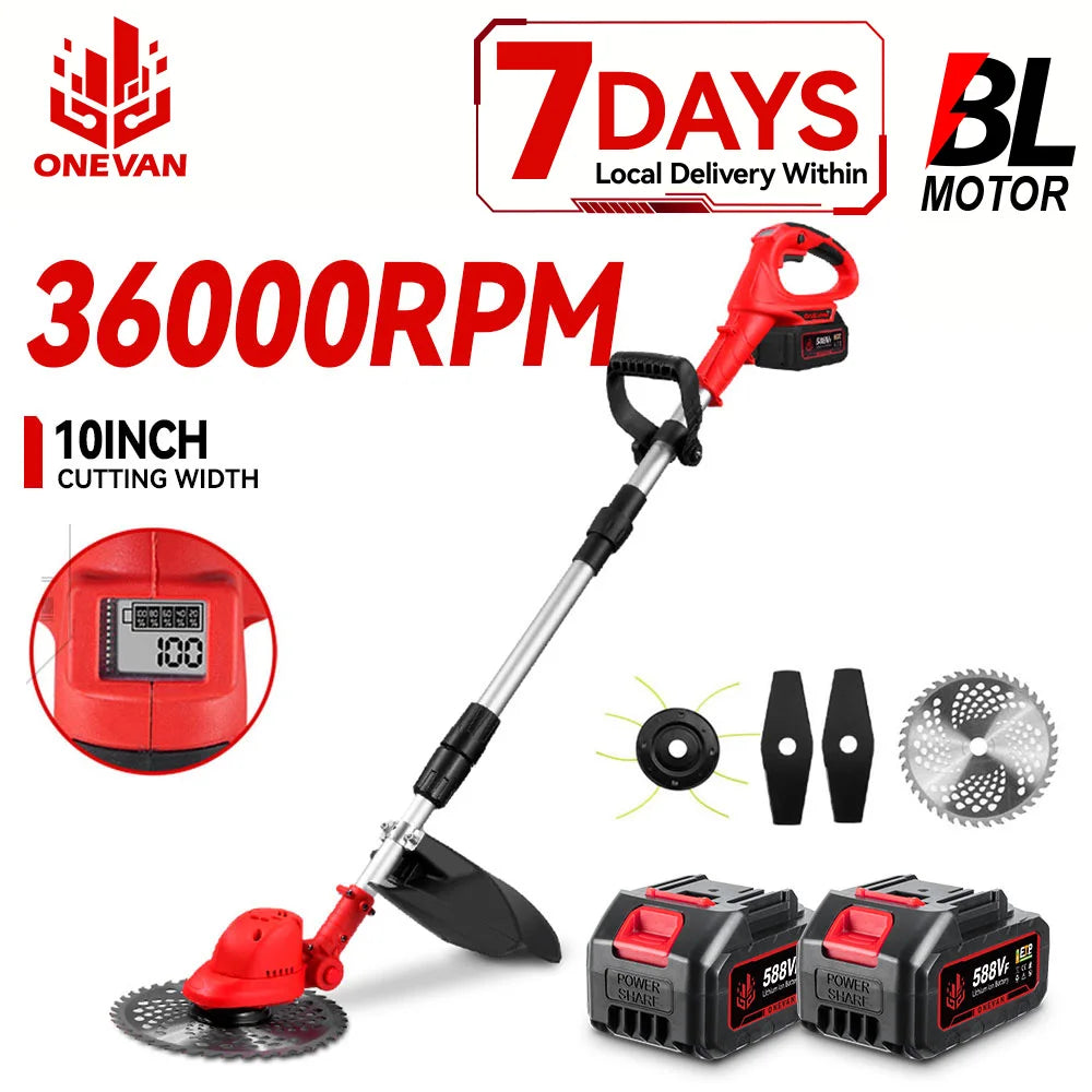 ONEVAN Cordless Brushless Electric Lawn Mower 10" Grass Trimmer Foldable Adjustable Garden Cutter Tool For Makita Battery Pin
