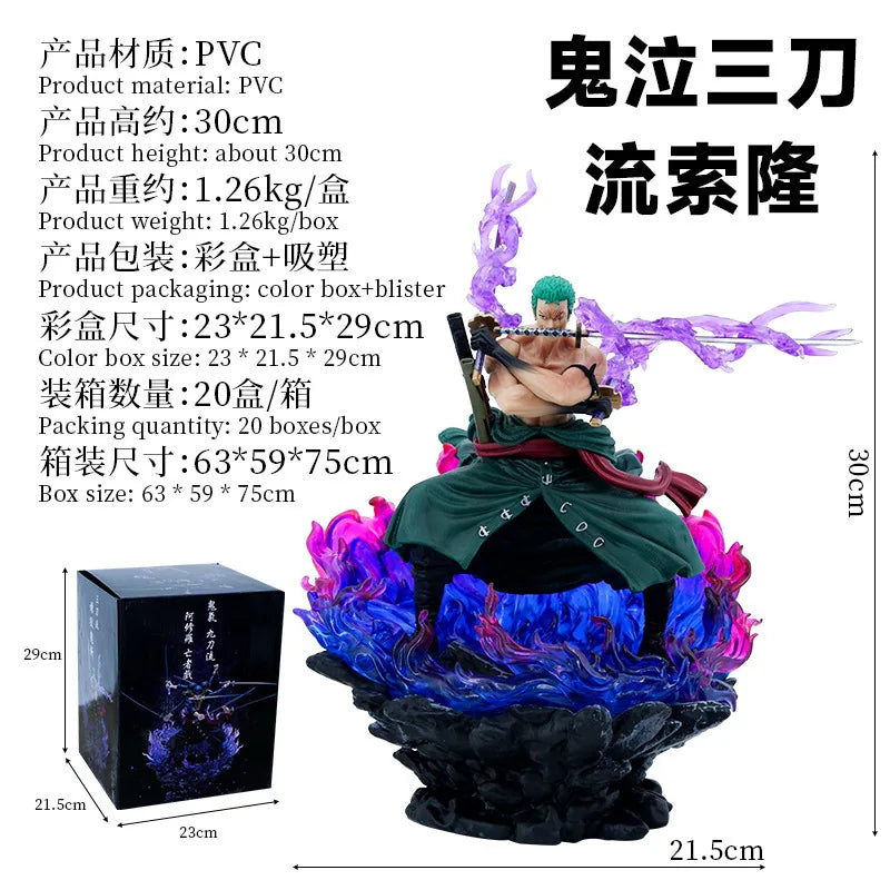 В наличност 30 см One Piece Gk Roronoa Zoro Аниме екшън фигурка Santoryu Three Knives Flow Ashura Манга статуя Декор Модел играчка