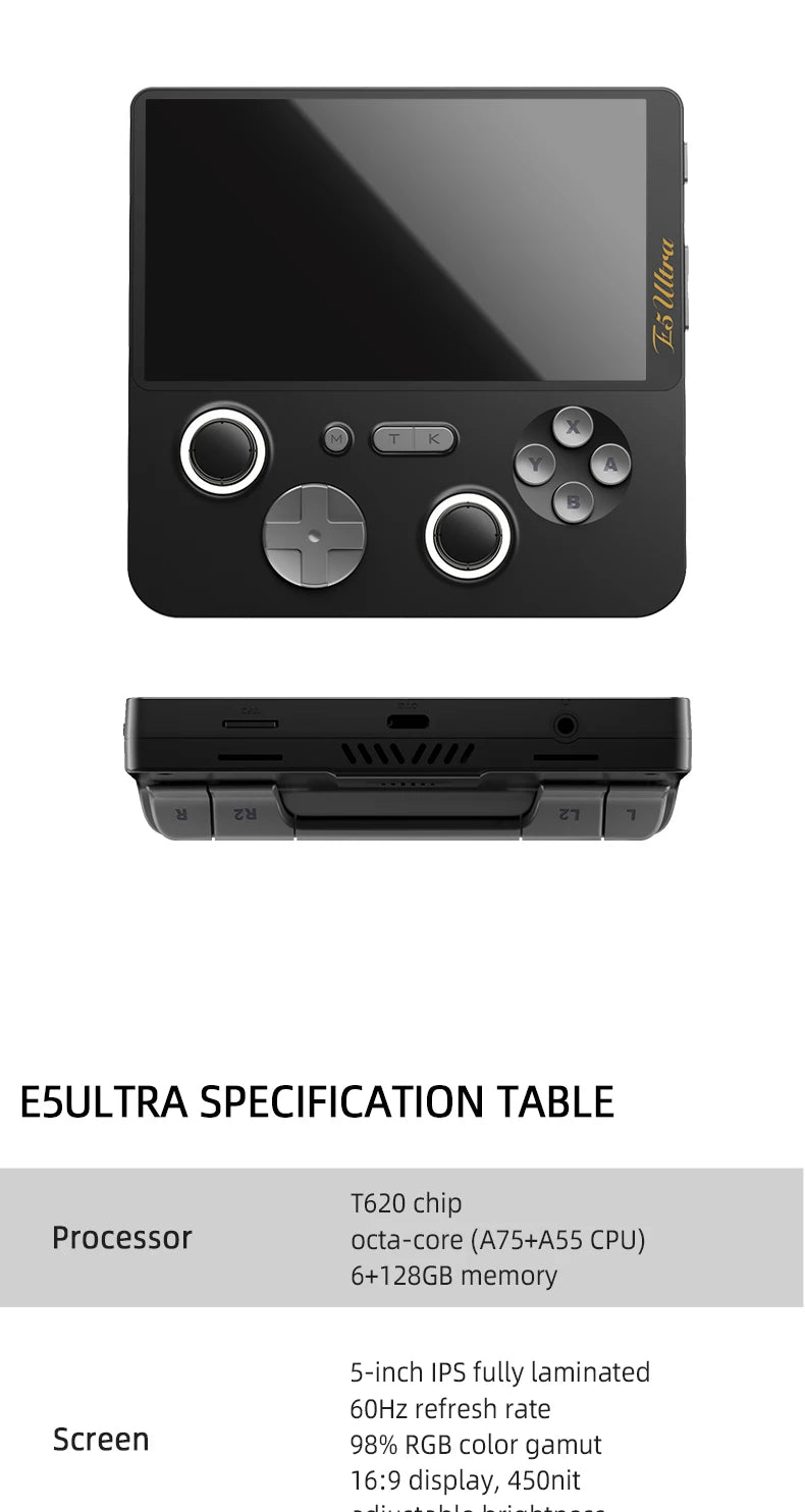 GAMEMT E5 Ultra Game Console 5" 1280*720 60Hz IPS Touch Screen 5000mAh Hall-Effect Joystick Portable Android Handheld Consoles