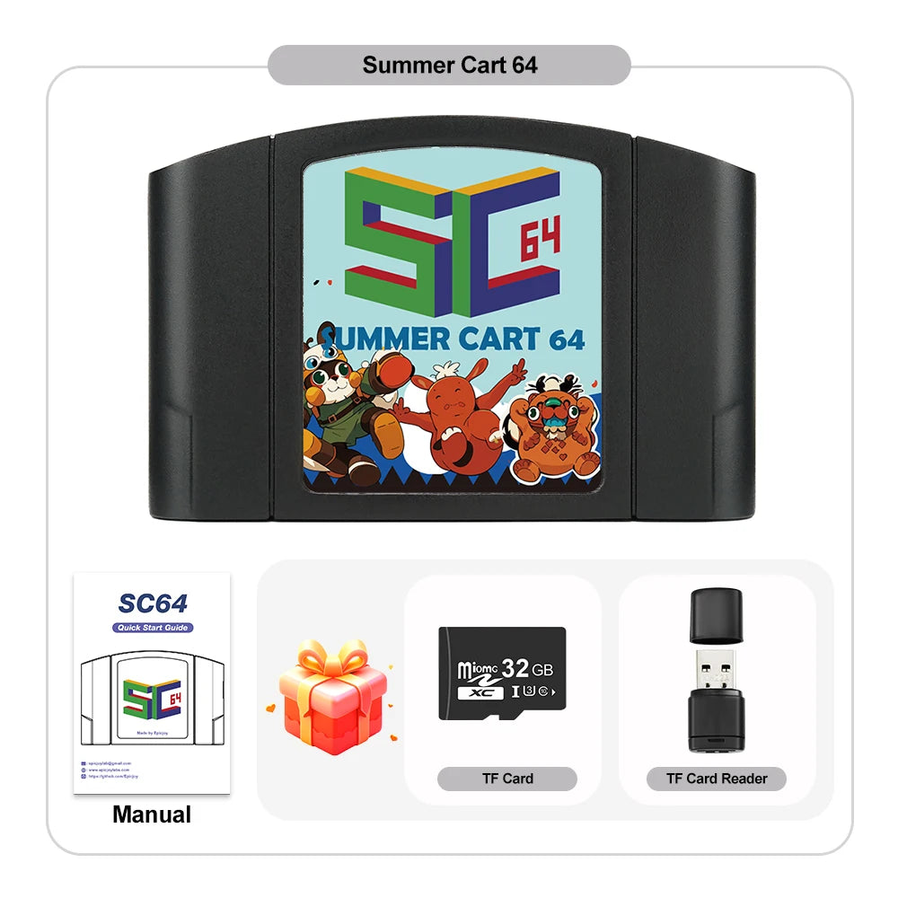 TicKnot 6TG SC64 Game Card SummerCart 64 For Nintendo 64 Game Console 32GB TF Card Built In 5400+ N64/SFC/SNES/NES/GB/GBC Games