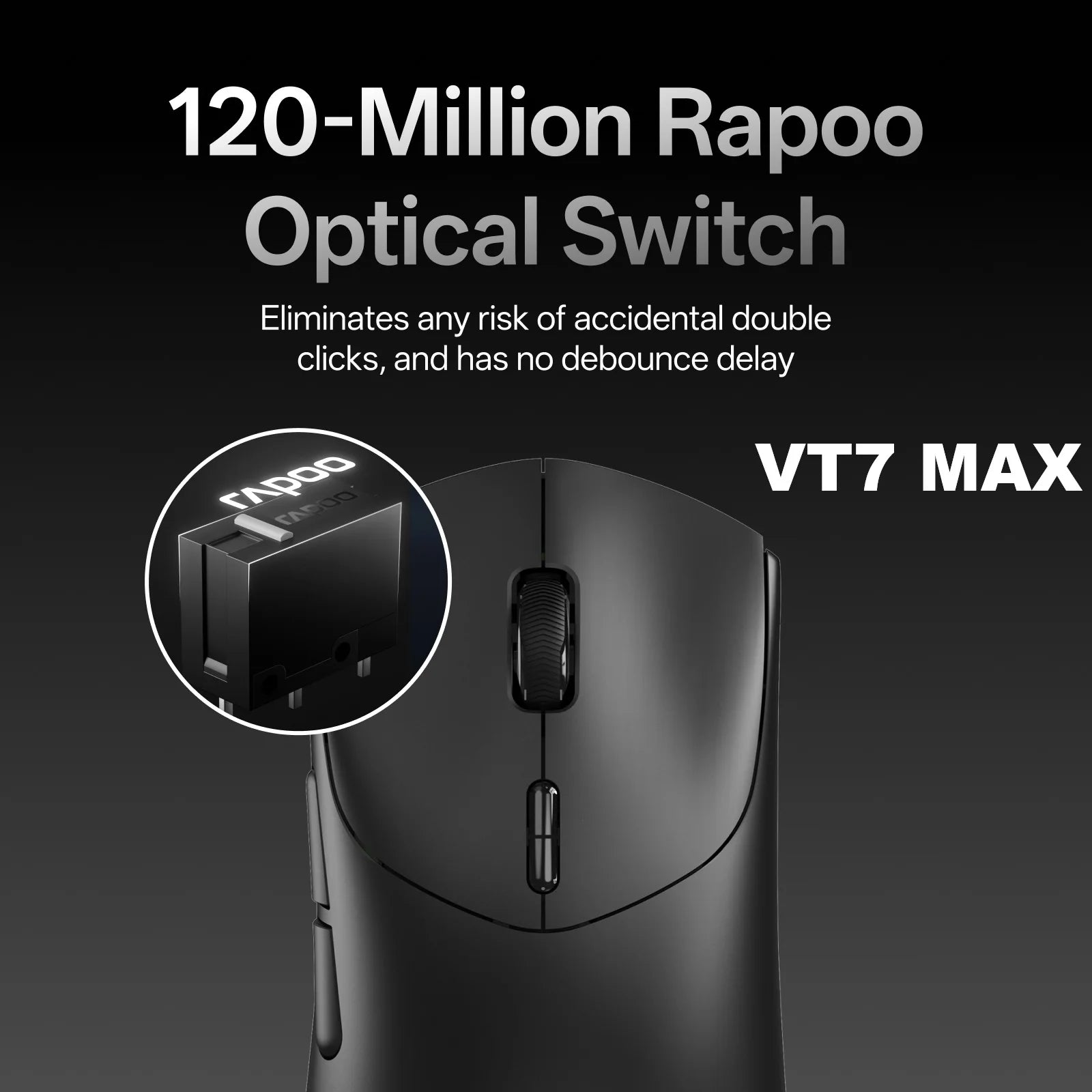 Безжична геймърска мишка Rapoo VT7 /VT7 MAX, True 8K безжична скорост на анкетиране, 53 г, лека, до 500 часа живот на батерията, активирани макроси
