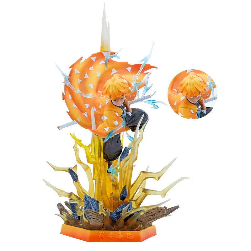 35CM Demon Slayer Figur Agatsuma Zenitsu Doppelköpfe mit LED Anime Statue PVC Action Figur Dekoration Modell Spielzeug Weihnachtsgeschenk