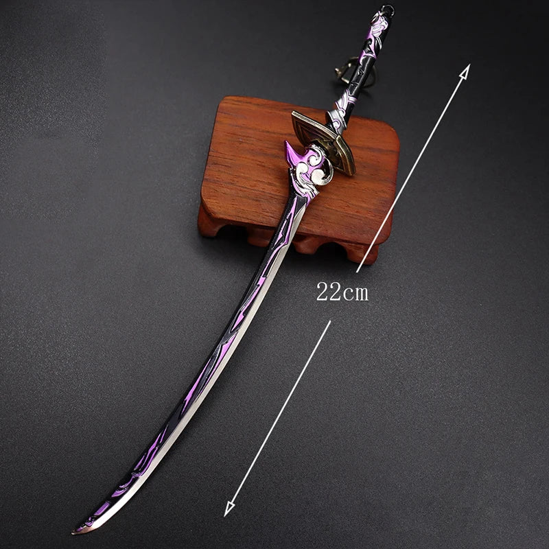 22 см игра периферна Genshin Impact аниме фигурка мърч сплав оръжие модели без мисъл за нож Raiden Shogun ключодържател детски играчки