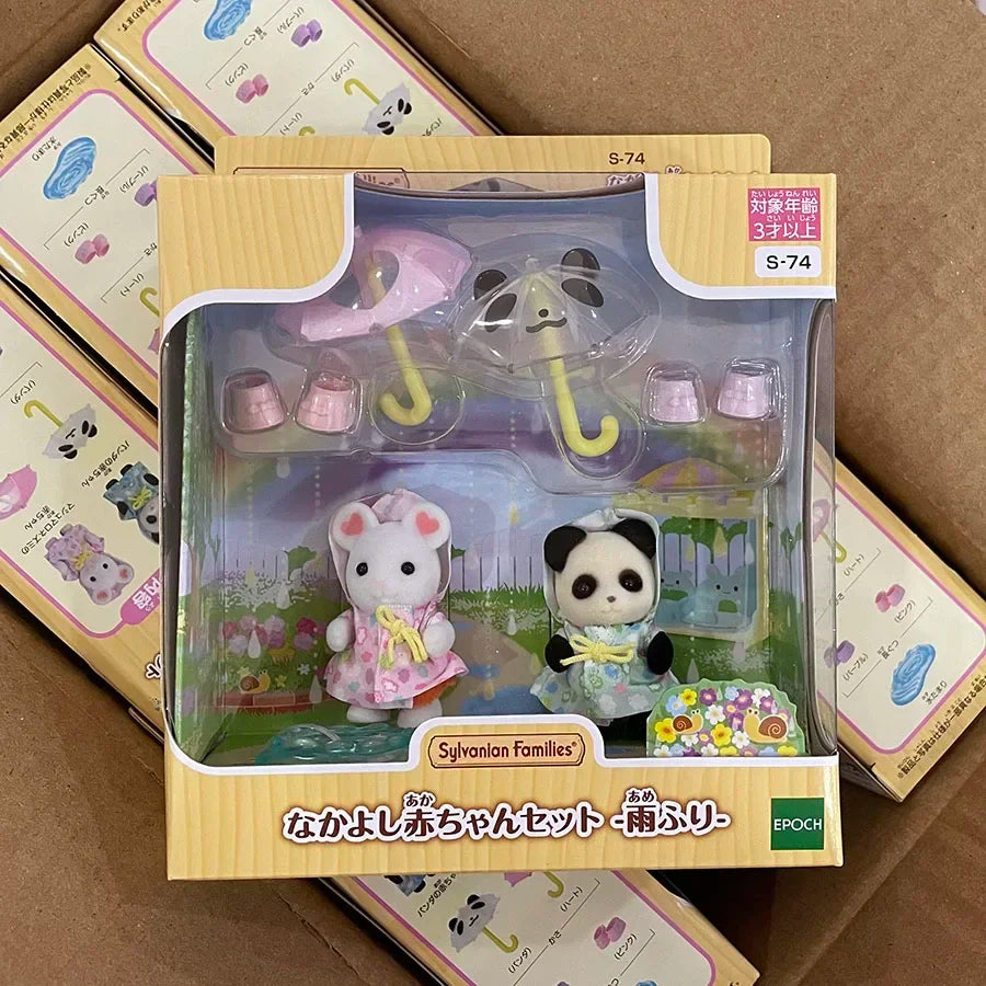 Sylvanian Families Anime Figure Baby Doll Set Kawaii Rainy Equipment Lop Baby Doll Room Ornaments Desktop Decoration Toy Gifts