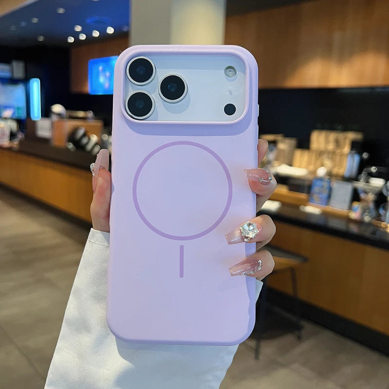 For Magsafe Magnetic Wireless Charging Luxury Solid Color Liquid Silicone Phone Case For iPhone 17 Pro Max Air Bumper Back Cover