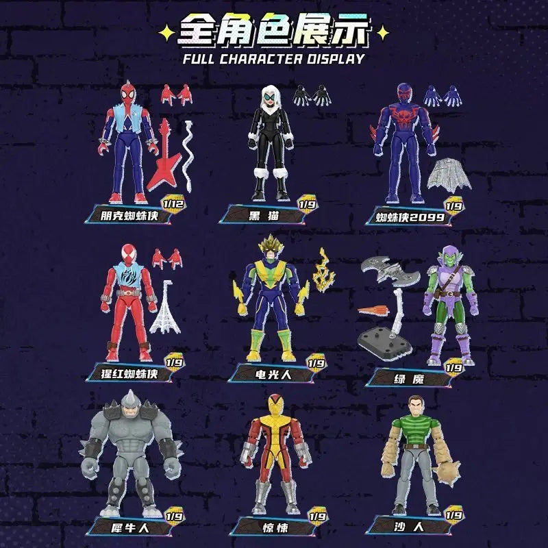 BLOKEES Spider-Verse Spiderman Action Figure Galaxy Version 6 Punk Spider Man Anime Figure Collection Model Ornament Toys Gift