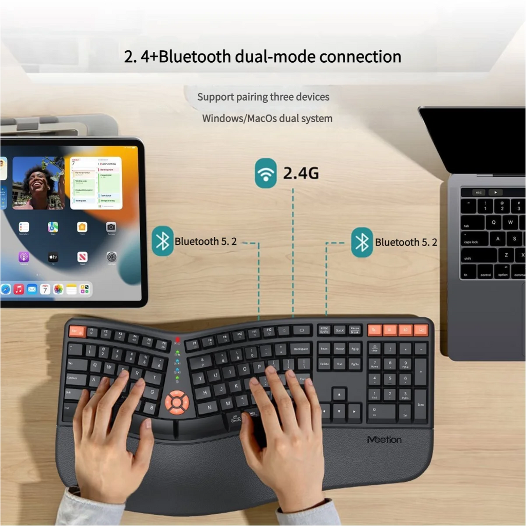 Premium Ergonomic Dual Mode Keyboard Mouse Combo | 2.4G+Bluetooth Rechargeable | Wrist Rest & Multimedia Keys | 3 Colors