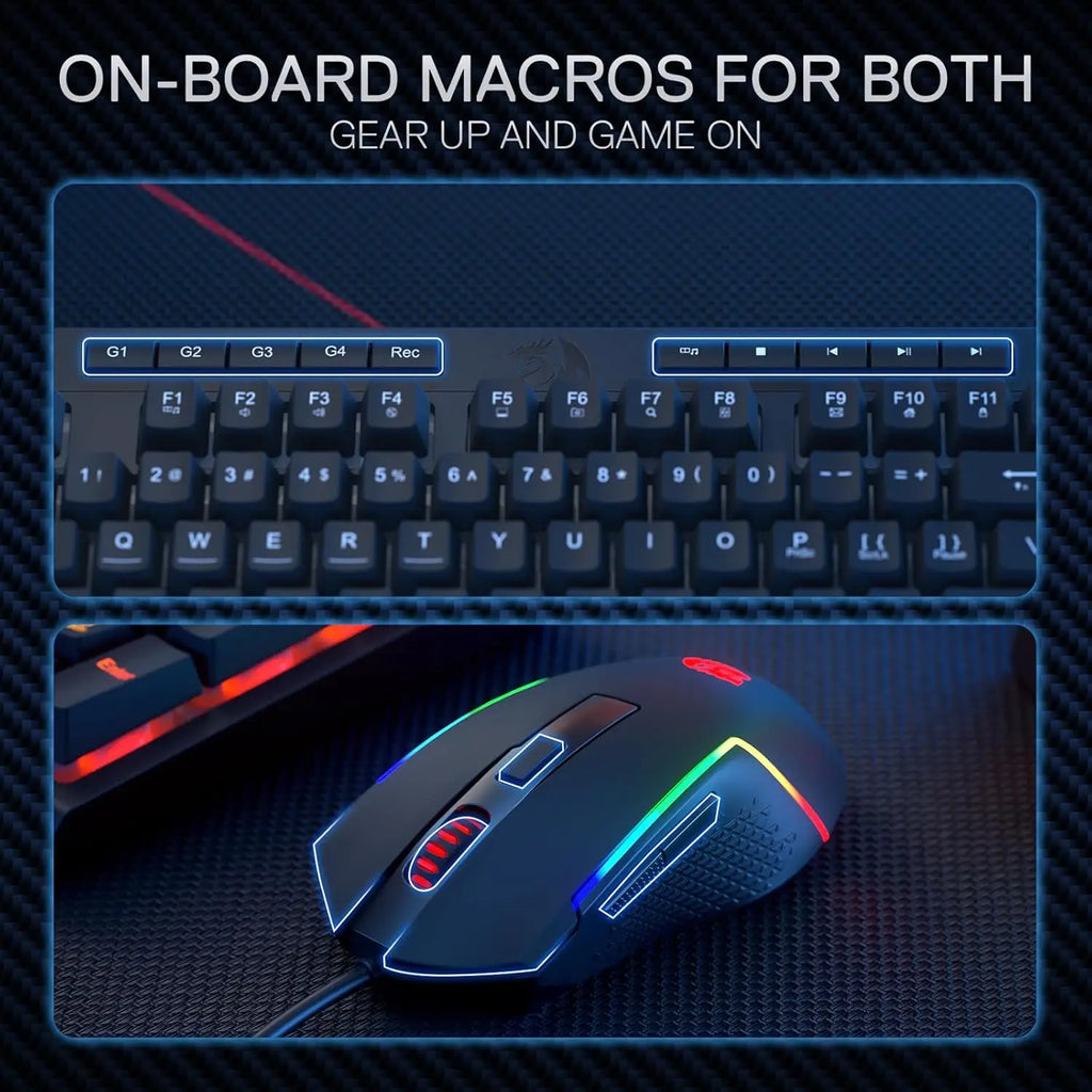 Комплект геймърска клавиатура и мишка Redragon S141, кабелна RGB мембранна клавиатура K515 и кабелна геймърска мишка M616 с 10000 DPI