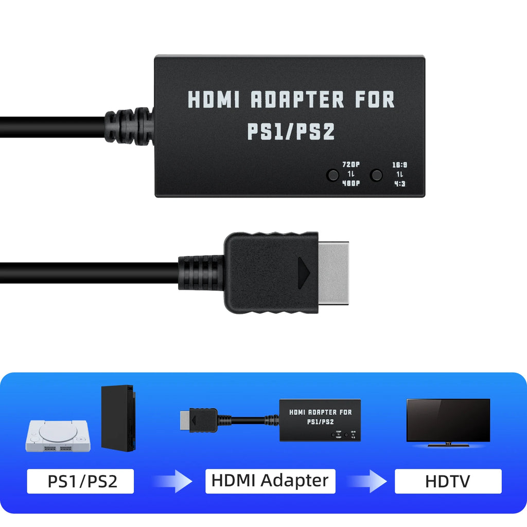 Multifunctional HDTV HDMI-compatible Audio Video Adapter Converter for PS1/PS2 Console for Monitors/Projectors for Gameplay