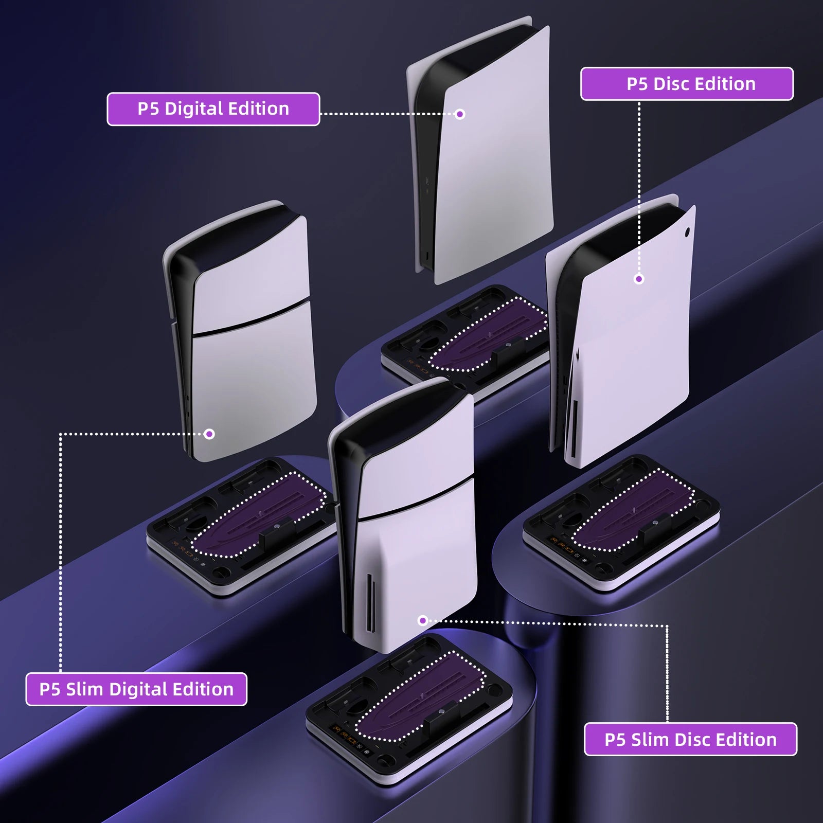 Cooling Stand and Charging Station for PS5/PS5 Slim Console, Charger Dock for PS5 Controller/Edge Controller/PS Portal, Storage