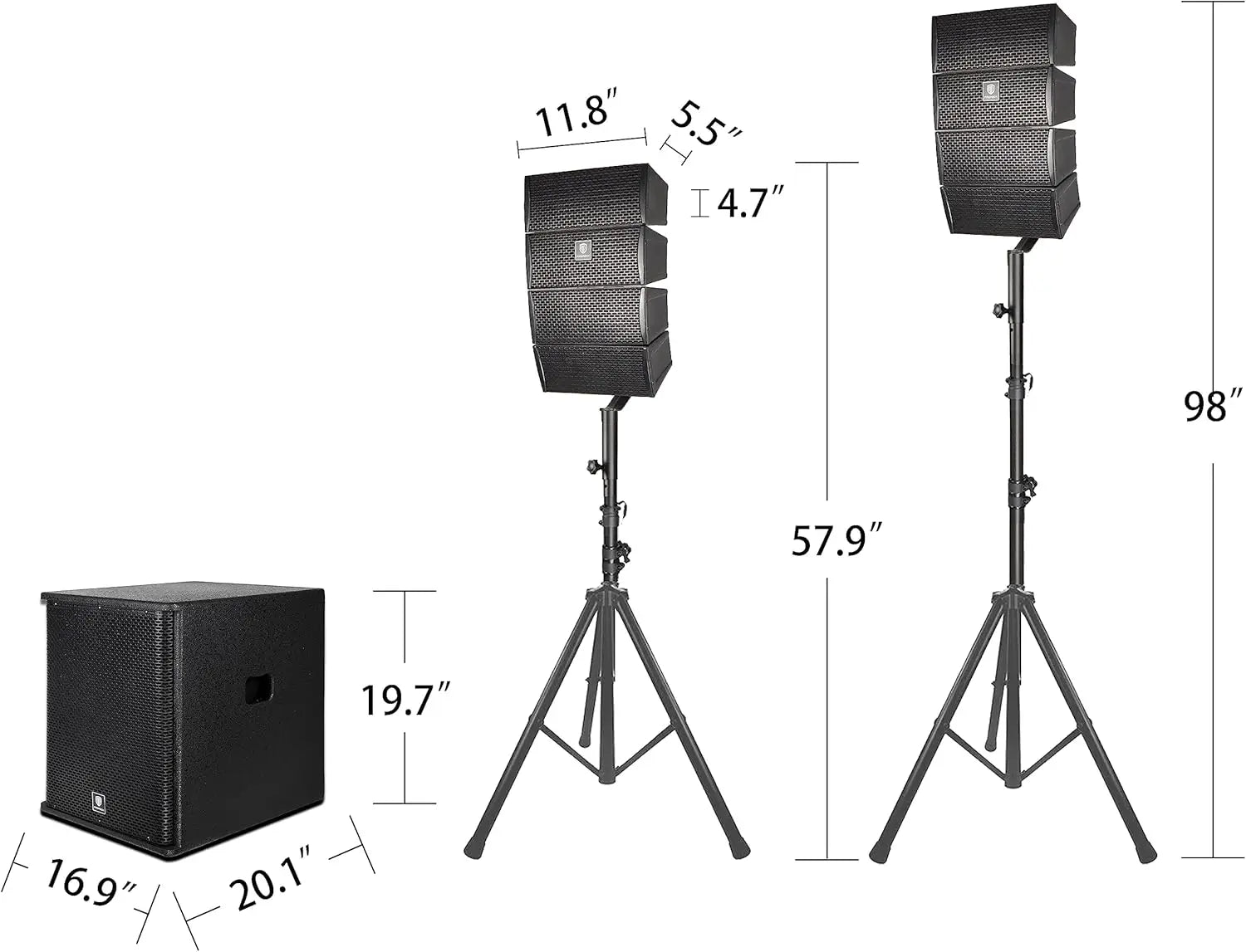 PRORECK Club 3500 15 Zoll Subwoofer 3000 W DJ-betriebenes PA-Lautsprechersystem-Kombi-Set mit 8 Array-Lautsprechern, Bluetooth, USB, SD-Karte