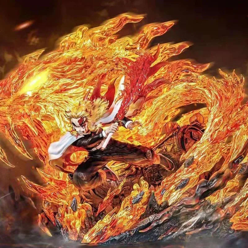27 cm große Anime-Figur Demon Slayer GK Rengoku Kyoujurou Actionfigur Fantasy PVC Sammlerstück Ornament Modell Kreatives Spielzeug Geschenk