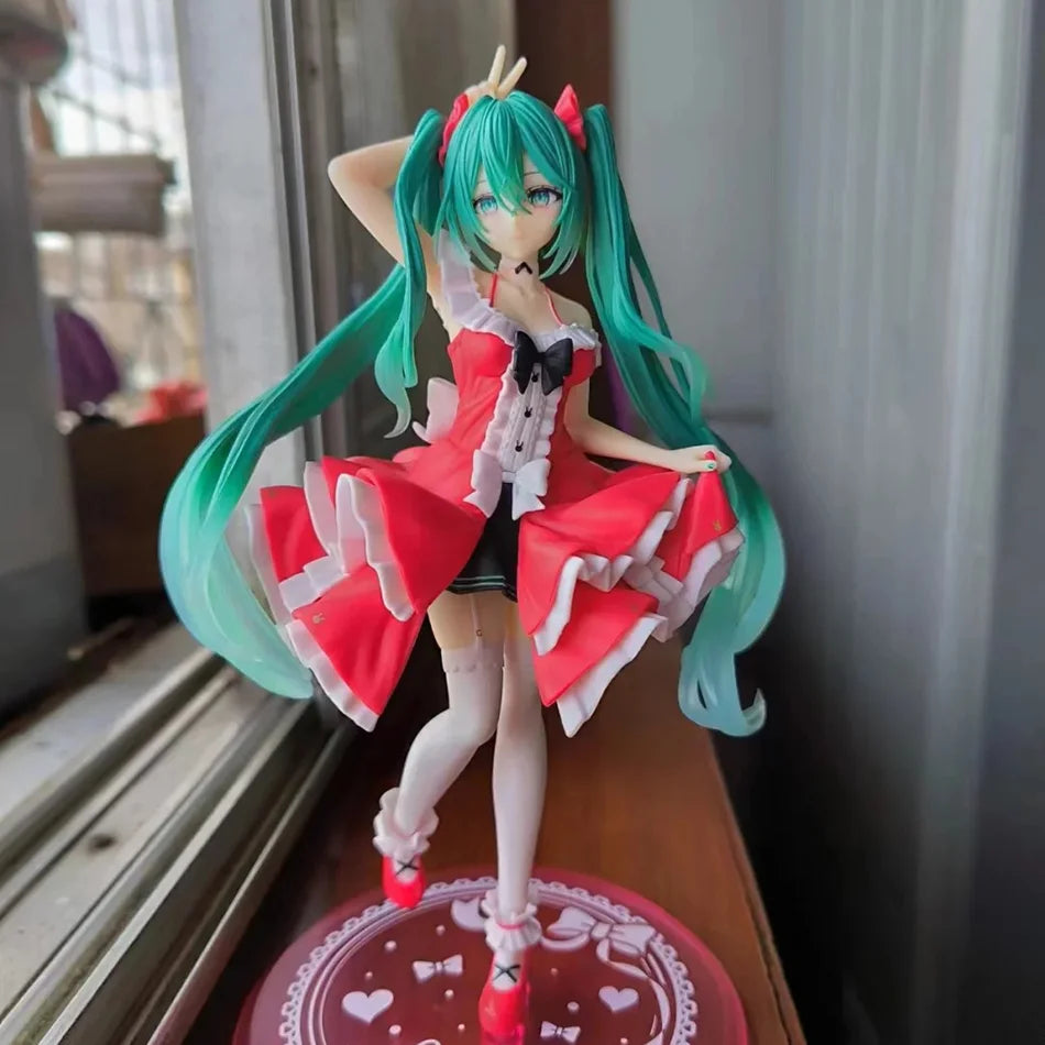 New 20cm Anime Hatsune Miku Figure Sexy Character Ornaments white pink chair Kawaii Car Decoration Collectible Model gift