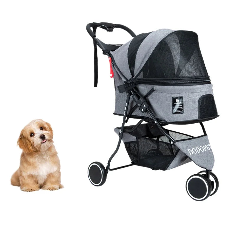 20kg Heavy-Duty Pet Stroller for Dogs/Cats - Foldable Lightweight Carrier with Breathable Mesh & All-Terrain Wheels