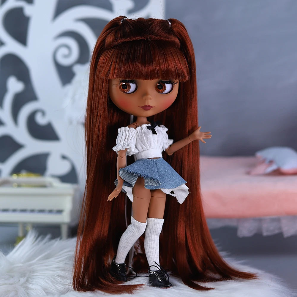 ICY DBS Blyth 1/6 Doll 30cm Black Skin Matte Face BJD Doll Full Set SD