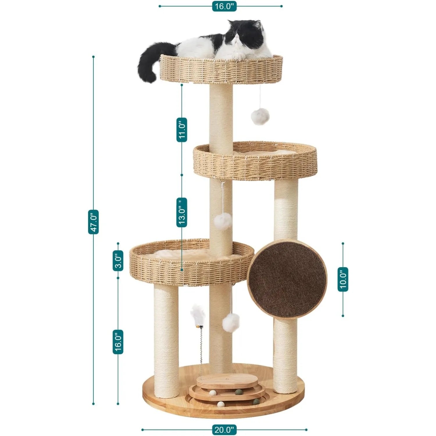 Cat Tree,Modern Cat Tower  Scratching Posts, Hand-Woven Beds & Toys | Heavy-Duty 20lbs Capacity,Indoor Cat Furnit