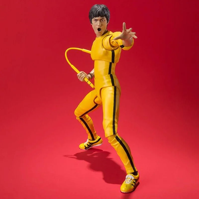 14cm Bruce Lee Articulated Action Figure Yellow Jumpsuit Kung Fu Statue Decor Movable Model Collection Desktop Decor Toy Gifts
