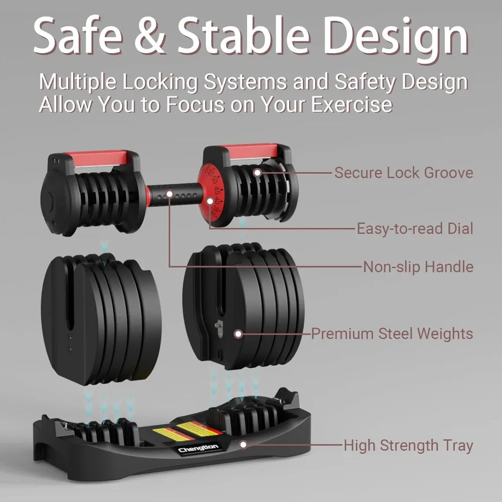 Verstellbare Hanteln 25 bis 52,5 Pfund, 9 bis 15 Zoll – Komplettset für Ganzkörperübungen und Fitnesstraining