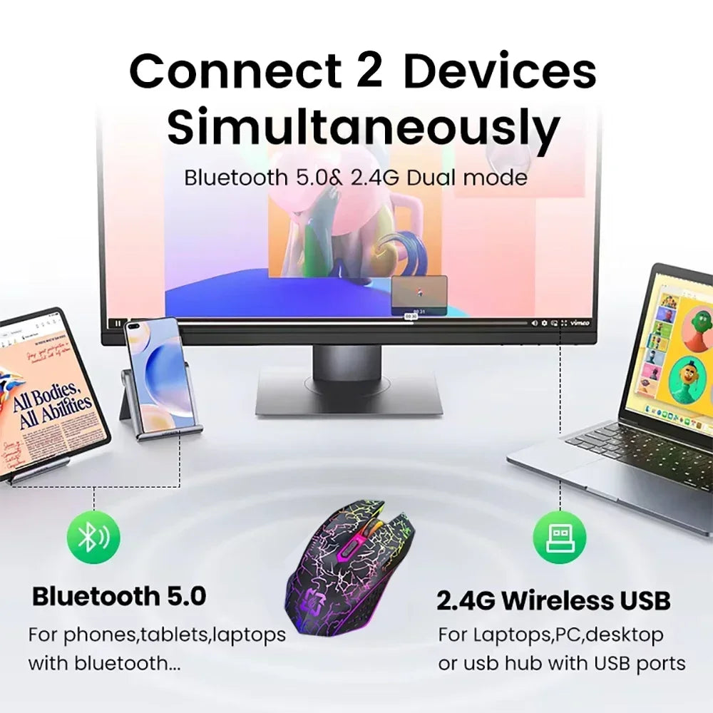 RGB-Farbe 2,4G Drahtlose Maus Bluetooth 5.2 Maus Dual Modus Gaming Maus Wiederaufladbare Stille Mäuse Für PC Laptop Tablet MacBook