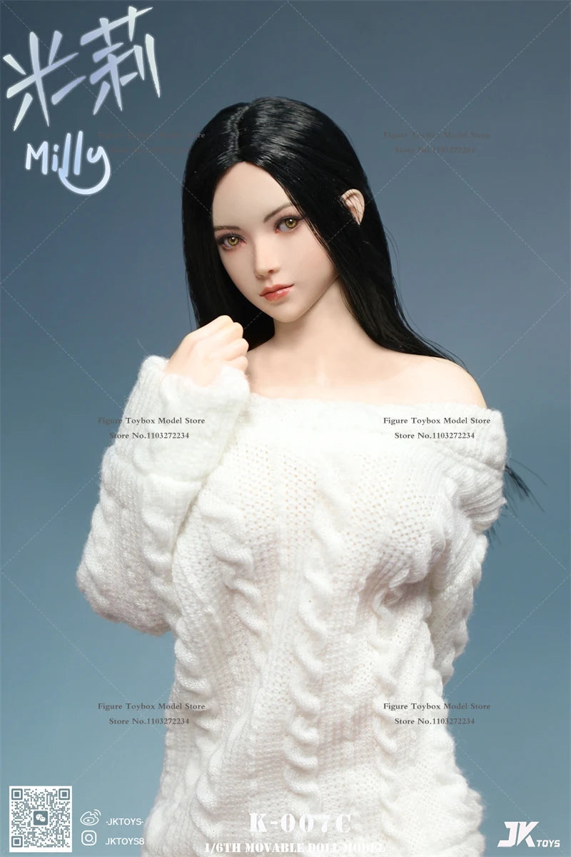 JKTOYS K007 1/6 Asiatisches Mädchen Milly Beauty Kopfskulptur mit beweglichen Augen, Modellspielzeug-Zubehör für 12" nahtlose Figurkörperdekorationen