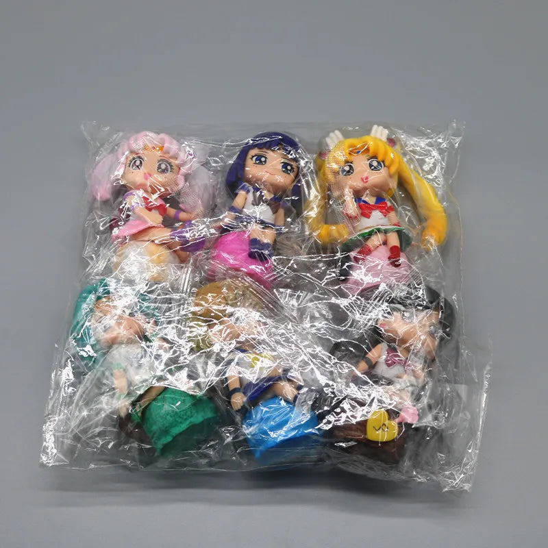 5PCS Anime Sailor Moon S Figure Cartoon Figuarts Mini Kaiou Michiru Tomoe Hotaru Meiou Setsuna Toys For Girls Model Gift Dolls