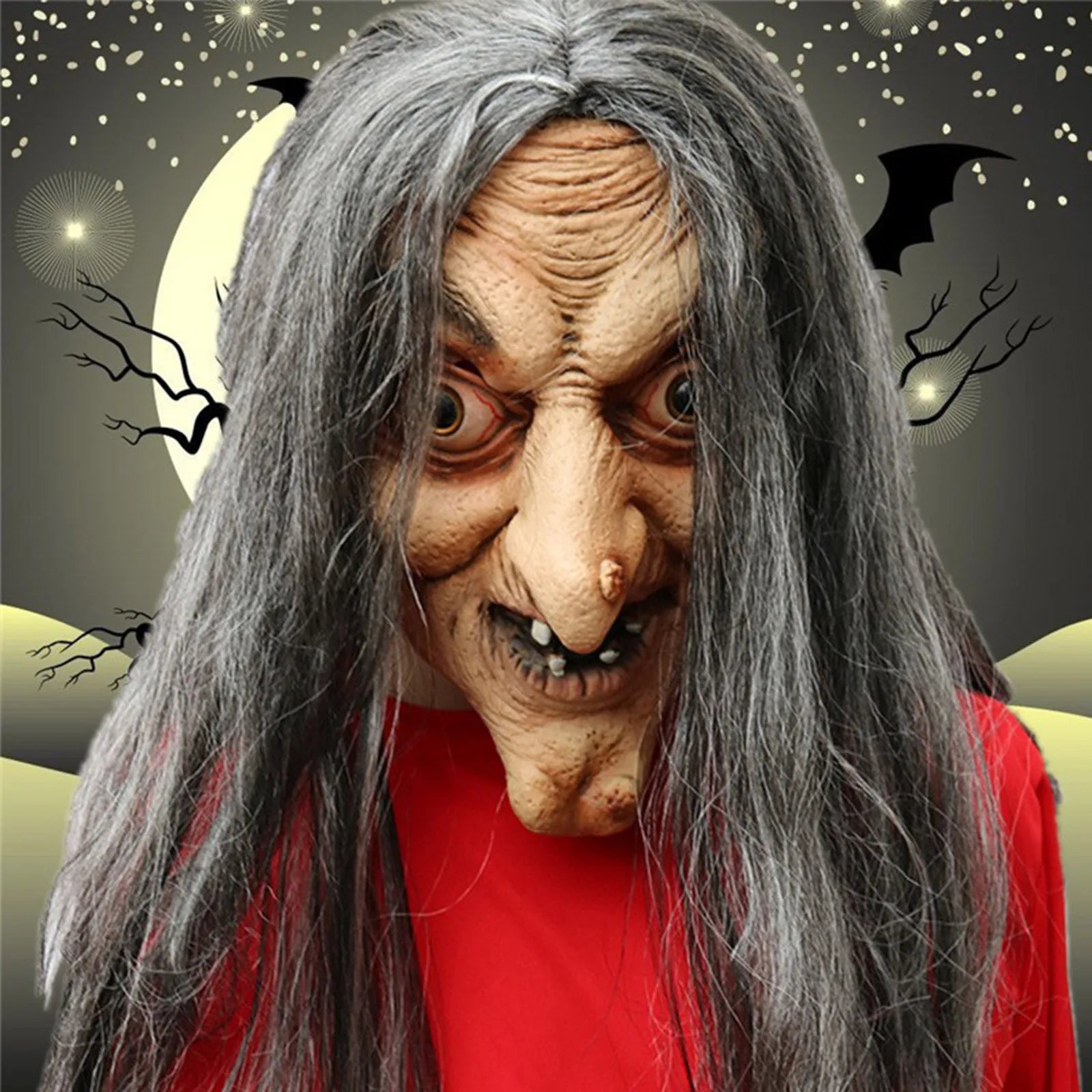 Halloween Long Hair Ghost Face Mask Horror Witch Mask Scary Latex Head With Hat Stage Performance Props Accessories