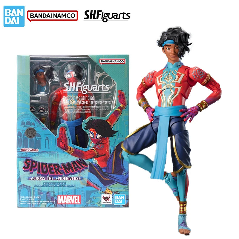 Bandai Original Genuine Figure Spider-Man：Across the Spider-Verse Model Kit SHF Spider Man India Action Figure Collection Model