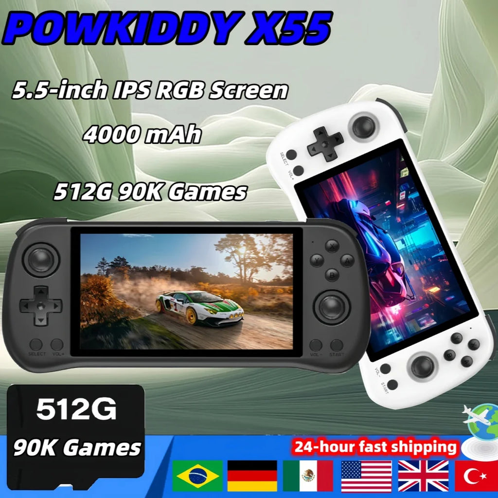 POWKIDDY X55 Retro Handheld Game Console 5.5 INCH 1280*720 IPS Screen RK3566 HD Linux Open-Source 90000 Games PSP Game Boy Gifts