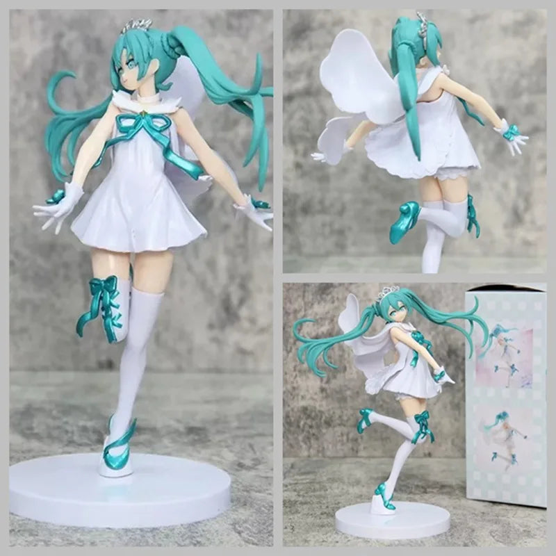 Anime 15cm Hatsune Miku Angel White Skirt Standing Model Beautiful Girl Series Box Handmade Birthday Gifts Collection Ornament