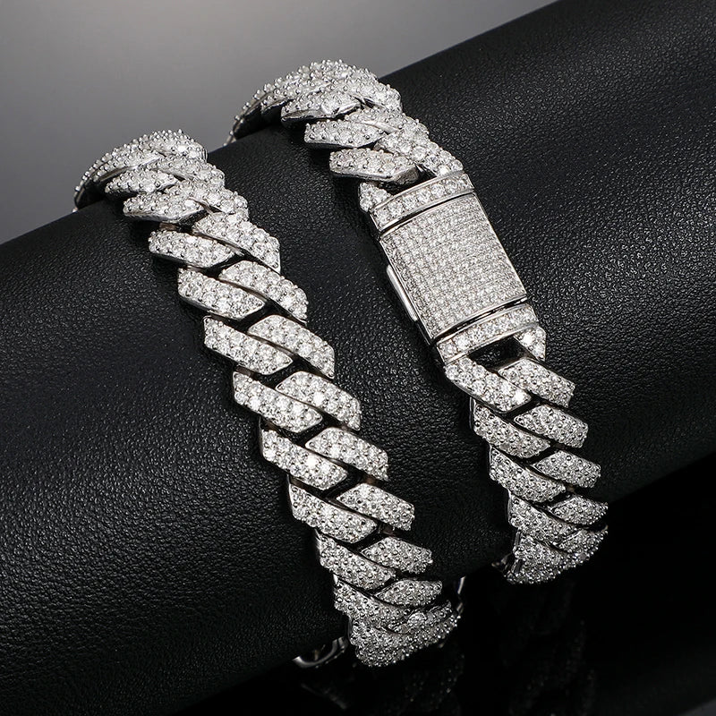 14mm S925 Sterling Silver VVS1 Moissanite Diamond Cuban Link Chain Necklace For Men Hip Hop Jewelry Miami Unisex Party Gift