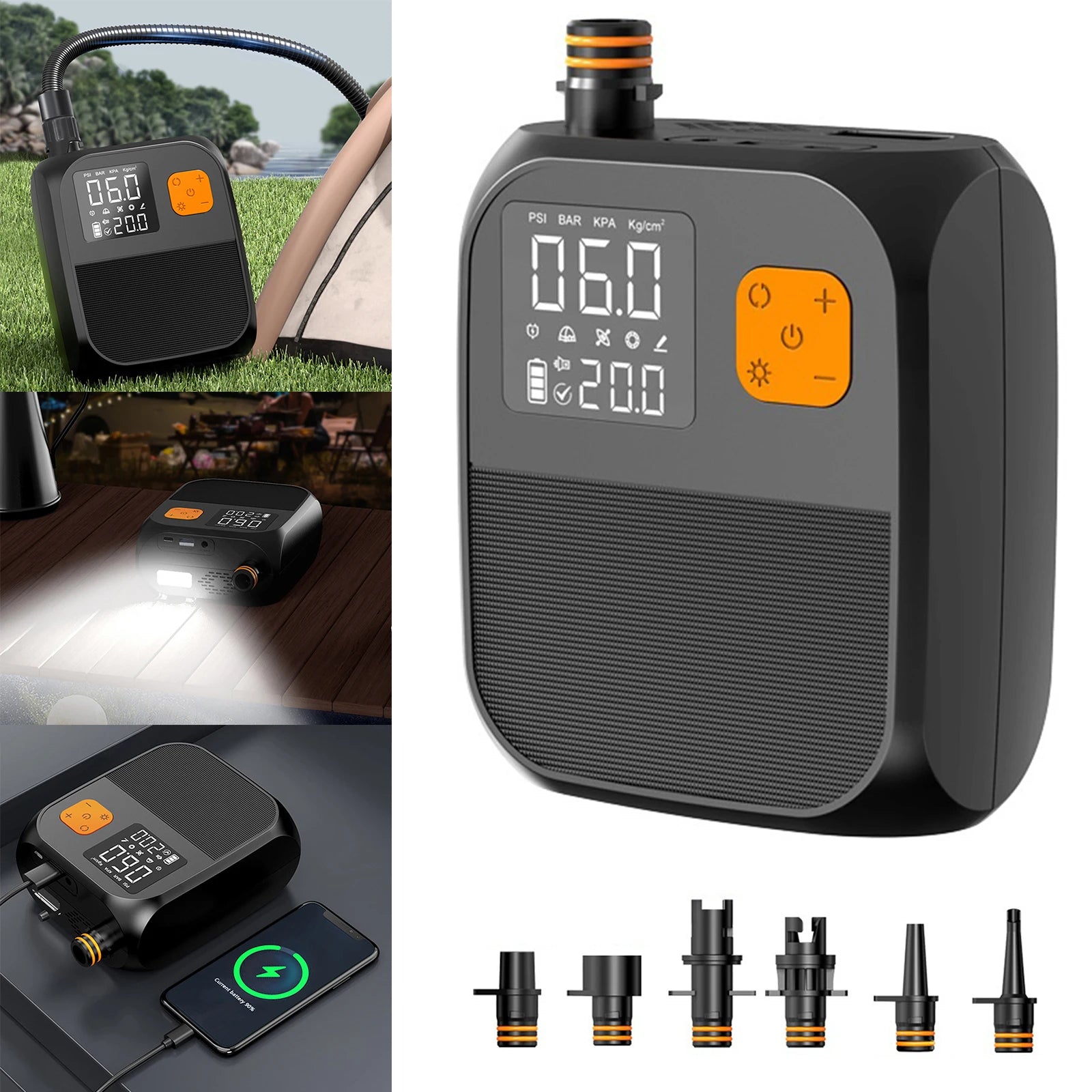 Electric SUP Air Pump 25PSI Inflation Paddle Board Pump Portable Rechargeable Pump for Tent Mattress Boat Kayak Accessories