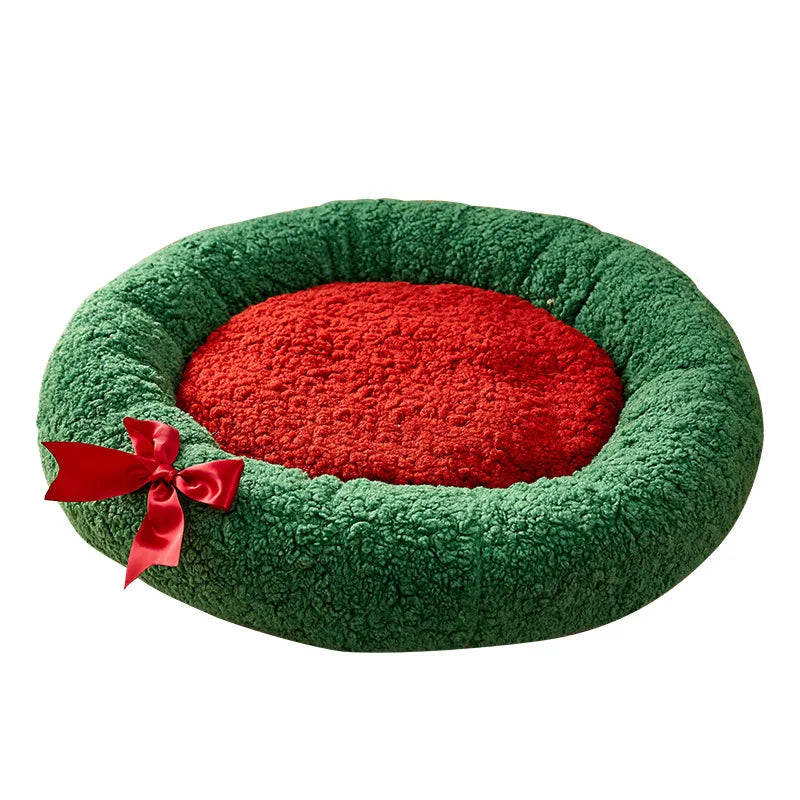 1pcs Christmas Cat Bed with Lamb Wool Thermal Semi-Enclosed Pet House for Cats Dogs Cozy Snooze Bed Winter Warm