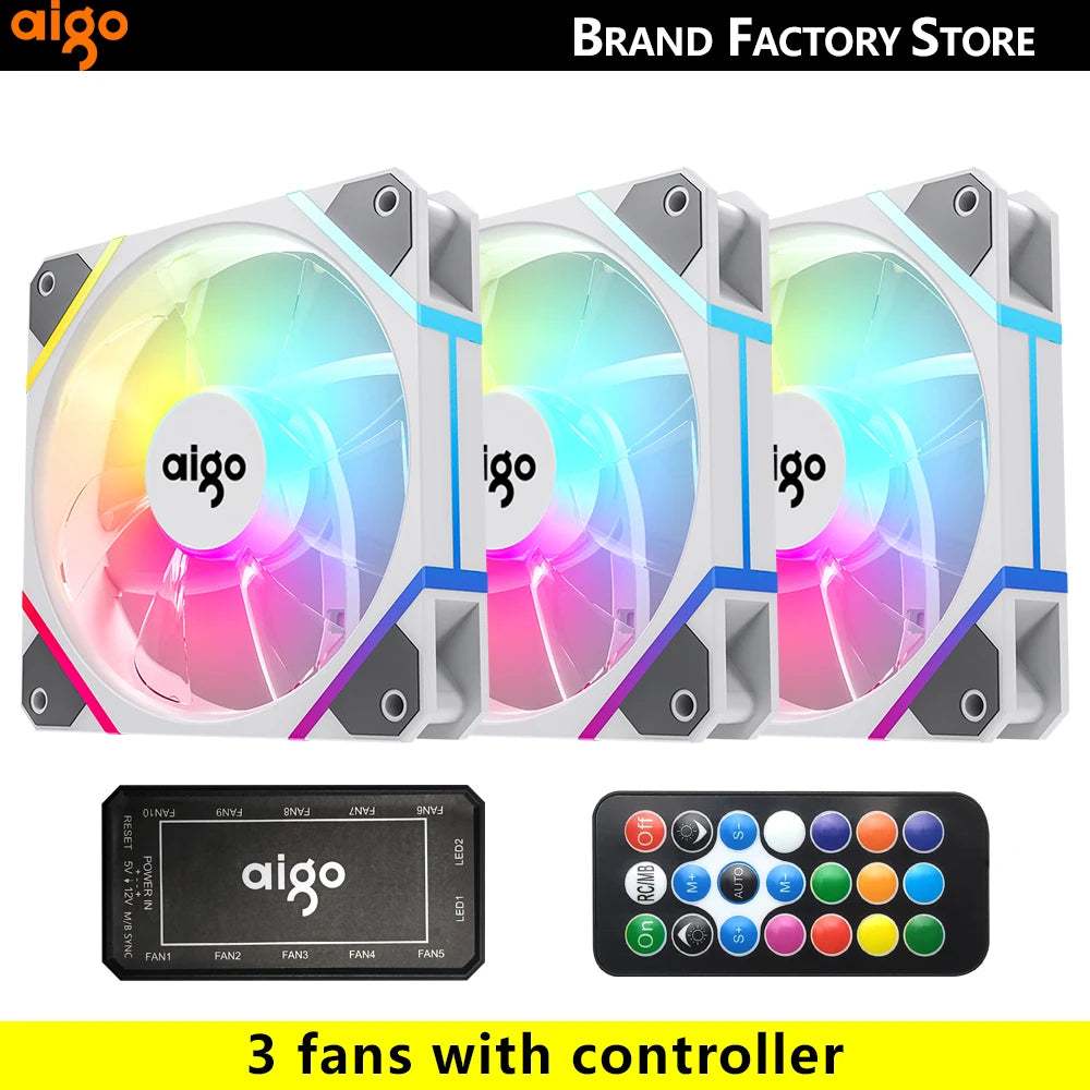 Aigo AM12 RGB-Lüfter für PC-Steuerung, 120-mm-Computergehäuse-Lüfter-Kit, 6-poliger Wasserkühler, CPU-Lüfter, Argb-12-cm-Lüfter