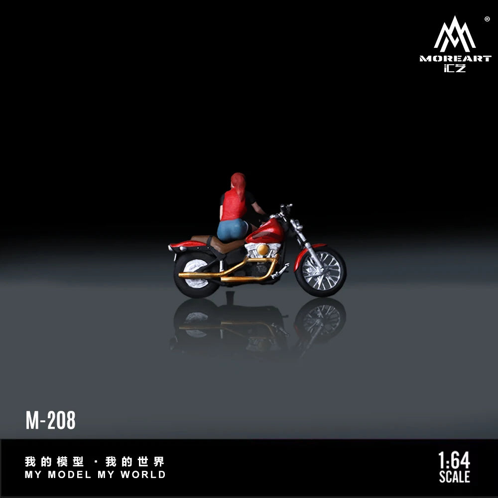 MoreArt 1:64 Red Motorcycle Red Boot Cool Female Figure Resin Model, Miniature Scene Decoration Gift&Display