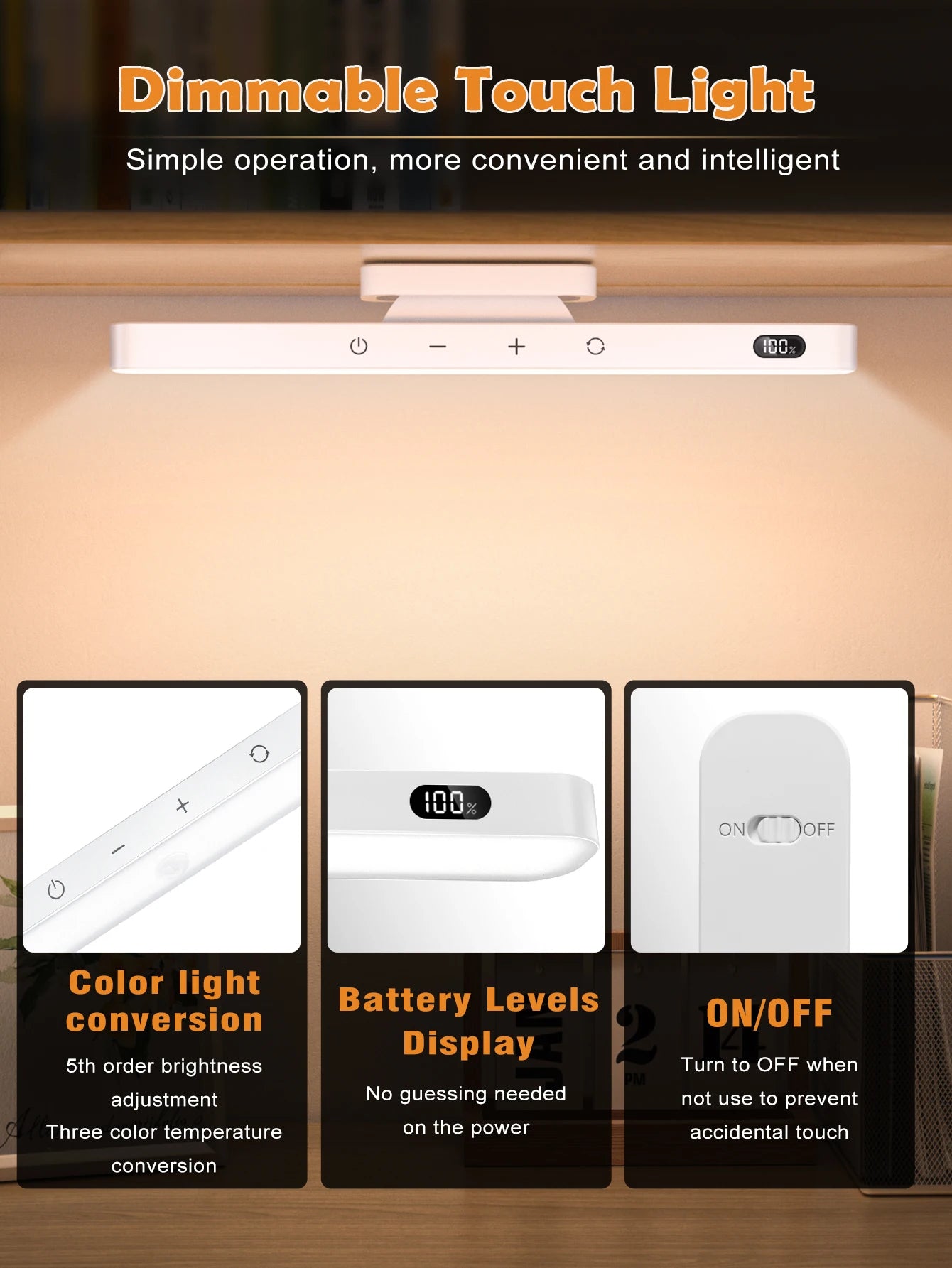 WILLED Touch Table Lamp Magnetic Desk Lamp Bulit-in 2500mAh Battery for Reading Cabinet Mirror Bedside Rechargeable Night Lights