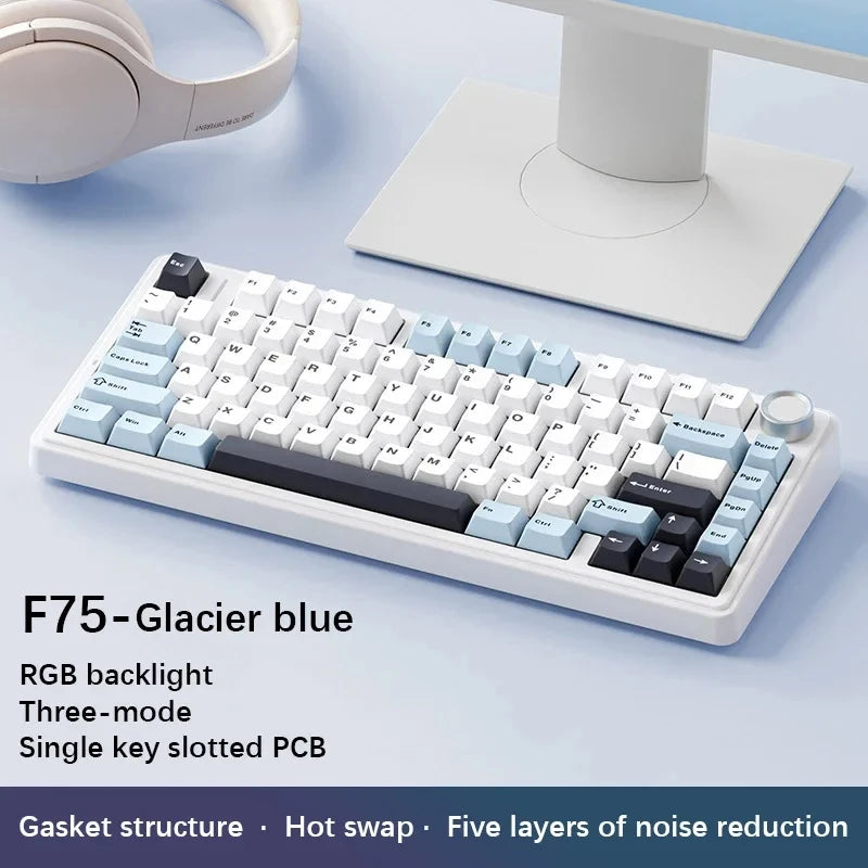 AULA F75 2,4G Wireless/Bluetooth/Wired Gaming Mechanische Tastatur RGB Angepasst 75% Layout OEM Profil Dichtung Struktur
